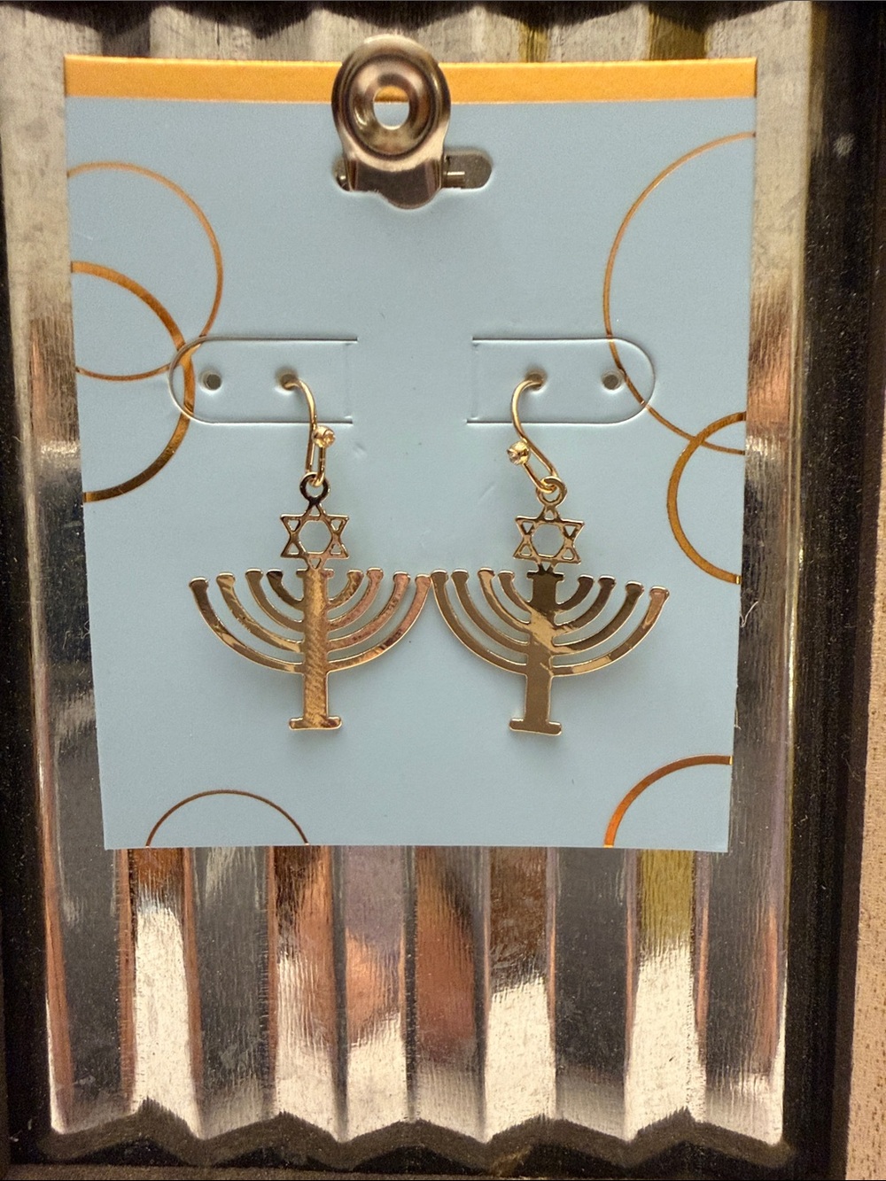 Gold Menorah Drop Earrings